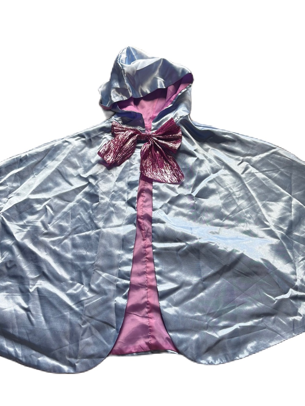 Disney Store Fairy Godmother Hooded Cape Costume Pink Lining Metallic Pink Bow